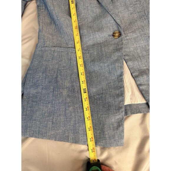 LOFT Linen Cotton One Button Chambray Blazer Women’s Size 10 Blue Work Jacket - Picture 6 of 9
